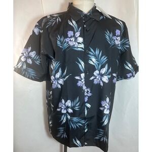 Cafe Luna Men's Hawaiian Floral Short Sleeve Button Up Shirt Black Size XL